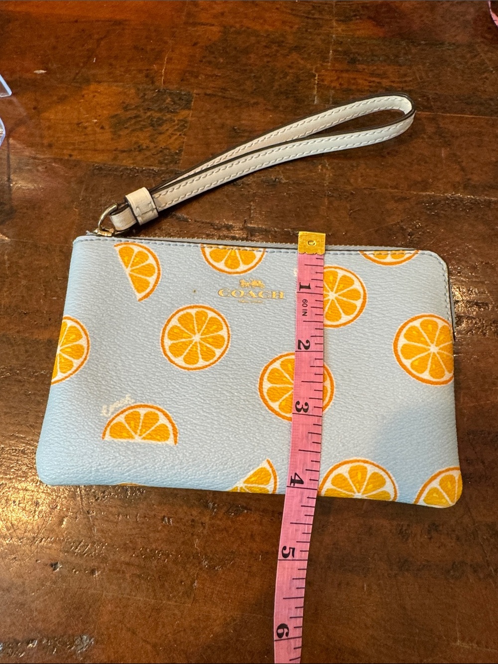 Coach Light Blue Wristlet with Orange Slice Print - Picture 13 of 13